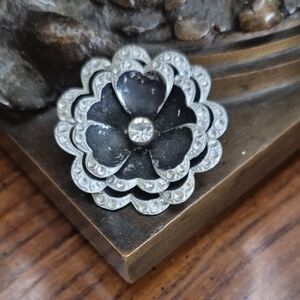 Germany Vintage Flower Brooch Black Enamel Matte Finish